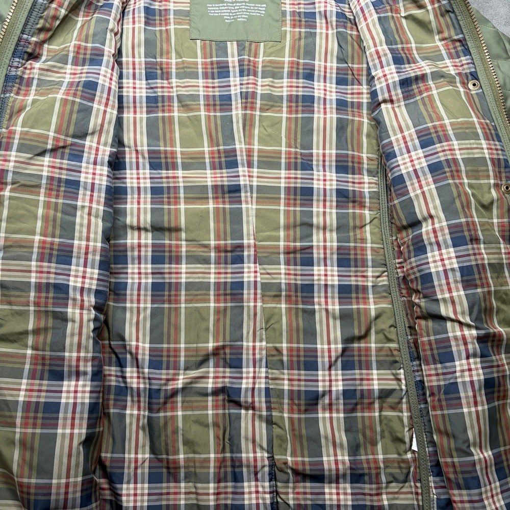 LL Bean Quilted Riding Jacket Women Large Olive Green Plaid Lined Snap Barn Coat - Picture 5 of 14